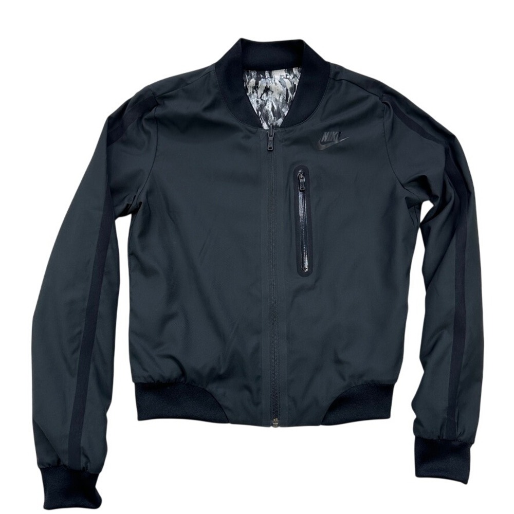 Nike Sportswear Women Abstract Reversible Bomber Jacket Black White Grey Zip Up‎